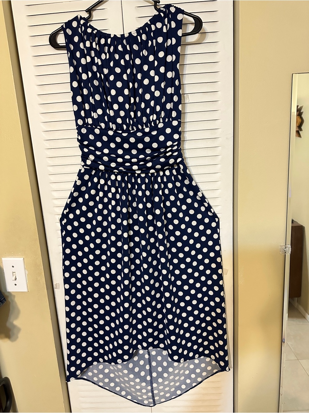 AA Studio AA Navy Blue & White Polka Dot High-Low Midi Dress (Size 8)
